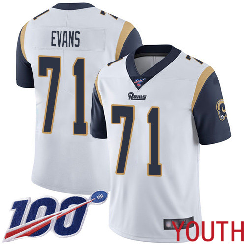 Los Angeles Rams Limited White Youth Bobby Evans Road Jersey NFL Football #71 100th Season Vapor Untouchable